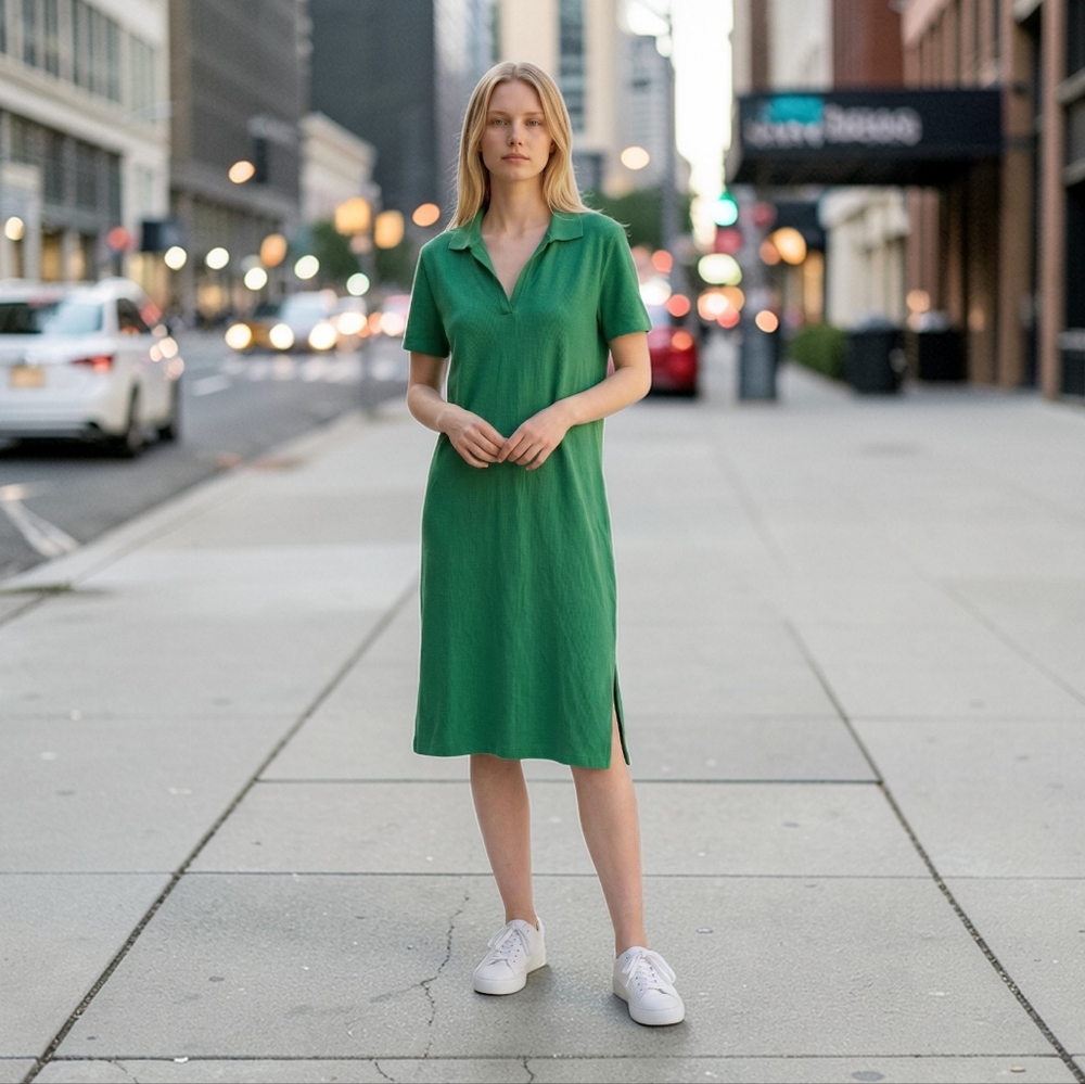 Zara Green Polo-Collar Midi Dress (032626A)